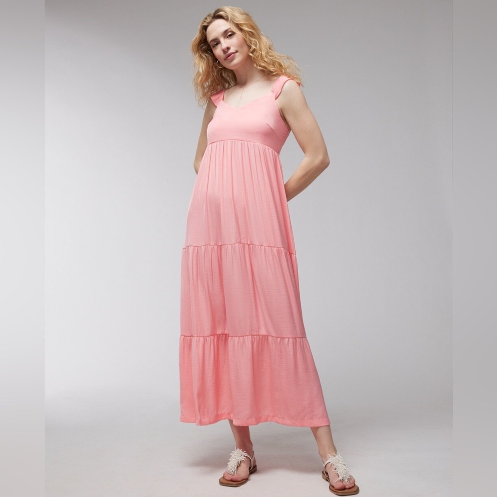 SomaWKND Satin Tiered Flutter Sleeve Maxi Bra Dress - NWT